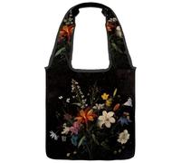 Flowers at Night - Borsa tote in tela da donna, riutilizzabile, per la spesa, con manico largo, Multicolore 10., 14.1x14.9in/36x38cm