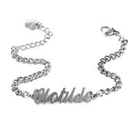 Flowers Bracciale in Acciaio con Nome in Corsivo Disponibile in Due colorazioni Dorato e Argentato (Clotilde Argentato)