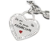 Flowers Bracciale interamente in acciaio con catena e ciondolo con dediche frasi canzoni. Amiche, amore, Mamma (Se poi Mi Perdo Abbracciami)
