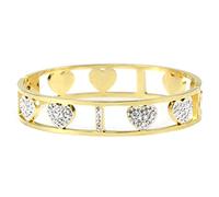 Flowers Bracciale Rigido a Manetta Interamente in Acciaio e zirconcini con Lettera Iniziale Nome e cuori Colorazioni Oro e Argento (Dorato, I)