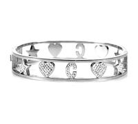 Flowers Bracciale Rigido a Manetta Interamente in Acciaio e zirconcini con Lettera Iniziale Nome e cuori Colorazioni Oro e Argento (Argentato, C)