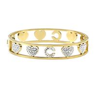 Flowers Bracciale Rigido a Manetta Interamente in Acciaio e zirconcini con Lettera Iniziale Nome e cuori Colorazioni Oro e Argento (Dorato, C)