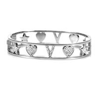 Flowers Bracciale Rigido a Manetta Interamente in Acciaio e zirconcini con Lettera Iniziale Nome e cuori Colorazioni Oro e Argento (Argentato, V)