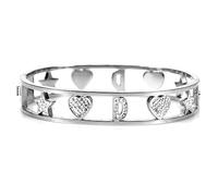 Flowers Bracciale Rigido a Manetta Interamente in Acciaio e zirconcini con Lettera Iniziale Nome e cuori Colorazioni Oro e Argento (Argentato, D)