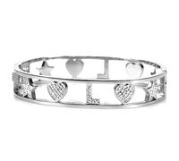 Flowers Bracciale Rigido a Manetta Interamente in Acciaio e zirconcini con Lettera Iniziale Nome e cuori Colorazioni Oro e Argento (Argentato, L)