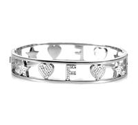 Flowers Bracciale Rigido a Manetta Interamente in Acciaio e zirconcini con Lettera Iniziale Nome e cuori Colorazioni Oro e Argento (Argentato, F)