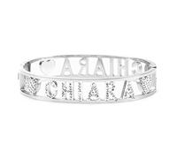 Flowers Bracciale Rigido Acciaio con Nome e Zirconcini Sacchettino in Tessuto Scritta ricoperta di Strass Brillantissimi. Bracciale Manetta Donna Chiusura a Molla. Idea Regalo (Chiara 2)