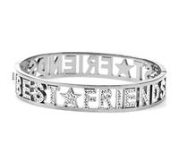 Flowers Bracciale Rigido in Acciaio dorato o argentato scritte varie con zirconcini. Sacchettino in tessuto. Idea Regalo Hope, Love, Family, Dream, Carpe Diem, Amore (Argentato Best Friends)