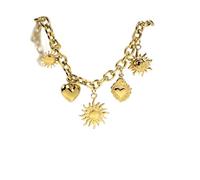 Flowers Bracciali Portafortuna Completamente in Acciaio Inossidabile con Vari ciondoli. Punti Luce, Campanelle, Coccinelle, Quadrifoglio. per Tutte Le Occasioni (Sole Cuore Amore Dorato)