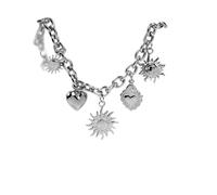 Flowers Bracciali Portafortuna Completamente in Acciaio Inossidabile con Vari ciondoli. Punti Luce, Campanelle, Coccinelle, Quadrifoglio. per Tutte Le Occasioni (Sole Cuore Amore ARG)