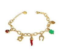 Flowers Bracciali Portafortuna Completamente in Acciaio Inossidabile con Vari ciondoli. Punti Luce, Campanelle, Coccinelle, Quadrifoglio. per Tutte Le Occasioni (13 Dorato)