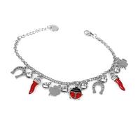 Flowers Bracciali portafortuna completamente in acciaio inossidabile con vari ciondoli. Punti luce, campanelle, coccinelle, quadrifoglio. Per tutte le occasioni (PuntiLuce Argentato)