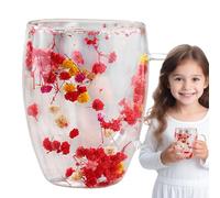 Flowers Coffee Cup, manico ergonomico anti-cald Glass Mugs, Coffee Mug with Dried Flowers, Unique Floral Glass Mug, Double Wall Insulated Coffee Mug, Elegant Coffee Mug For Gifting, Dried Flower Glass