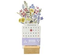 Flowers Desk Calendar, Monthly Planner Desk Decoration, Wooden Base Calendar, Creative Flower Calendar, Small Desk Calendar 2025, Floral Desktop Planner For Table, Living Room