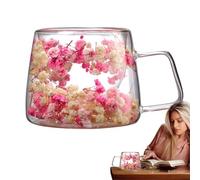Flowers Inside Glass Coffee Mug - 200ml Double Wall Glass 7.5x9x8cm | Creative Floral Latte Cup Heat Resistant Coffee Mug Transparent Cappuccino Tea Cup For Spring Home Kitchen Office Gift Use