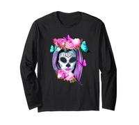 Flowers Sugar Skull Day of The Dead Dia De Muertos Maglia a Manica