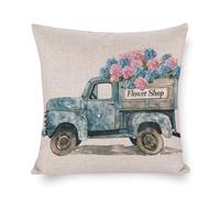Flowers Truck Farmhouse Vintage Truck with Pink Blues Hydrangeas Copricuscino Decorative Copricuscini Square Fodera per Cuscino per Esterno Giardino Terrazza 45X45Cm
