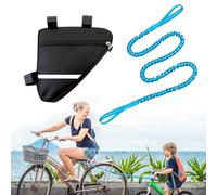 FLOWERUN Corda di Traino per Bicicletta Bambini, Fune Elastica con Borsa Portaoggetti, Lunghezza Estensibile da 2,5 a 4,7 m, Accessorio per MTB Trekking e Gite in Famiglia (Blu)