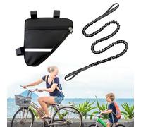 FLOWERUN Corda di Traino per Bicicletta Bambini, Fune Elastica con Borsa Portaoggetti, Lunghezza Estensibile da 2,5 a 4,7 m, Accessorio per MTB Trekking e Gite in Famiglia (Nero)