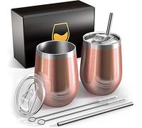 FloweryOcean Due Bicchieri da vino termici in acciaio inox 350 ml,tazza isolata sottovuoto a doppio strato,senza BPA,tazze caffè riutilizzabili,adatto per i picnic,campeggio,viaggio - oro rosa