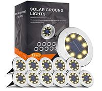 FLOWood Solar Ground Lights - 8 LED Garden Path Lights, IP65 Waterproof Outdoor Disk Lights for Lawn, Pathway, Patio - Warm White 12 Pcs