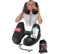 FLOWZOOM Air Cuscino da Viaggio Gonfiabile per Aereo e Auto - Poggiatesta da Viaggio Regolabile con 5 Posizioni per Dormire, Gonfiaggio Rapido, Cappuccio Removibile, Fodera Vellutata - Taglia M, Nero