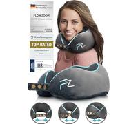 FLOWZOOM Comfy Cuscino da Viaggio in Schiuma Memory per Aereo e Auto - Cuscino per il Collo Regolabile con Supporto a 360°, Fodera Vellutata Lavabile e Sacchetto in Rete per il Trasporto - Grigio