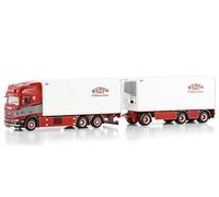 FloZ per WSI per Scania R per Highline CR20H RIGED Reefer Truck 6X2 TAG AXLE RIGED Reefer Drawbar Giradischi Rimorchio - 3 ASSE per N.C. Christensen & Sonner 1:50 Camion Pre-Built Modello