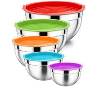 Flpeekash Set di 5 Insalatiere Coperchio, Set di Insalatiere Un Incastro nel Acciaio Inossidabile per Preparare, Mescolare e Servire