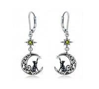 Flpruy Orecchini a forma di gatto, in argento Sterling 925, a forma di luna, con pietra portafortuna, chiusura sicura a monachella, gioielli da donna, regalo per gli amanti dei gatti (12 mesi a scelta