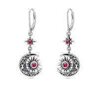 Flpruy Orecchini a forma di luna e sole, in argento Sterling 925, ciondolo vintage a forma di stella con pietra portafortuna e zirconi, ipoallergenici, regalo per donna, Argento sterling, Non pietra