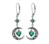 Flpruy Orecchini da donna a forma di stella di luna, in argento Sterling 925, a forma di mezzaluna nera, con cuore del cielo, ipoallergenici, regalo di compleanno 1, Argento sterling, Nessuna pietra