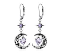 Flpruy Orecchini da donna a forma di stella di luna, in argento Sterling 925, a forma di mezzaluna nera, con cuore del cielo, ipoallergenici, regalo di compleanno 1, Argento sterling, Nessuna pietra