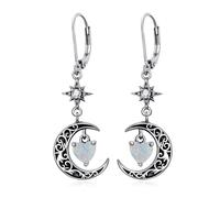 Flpruy Orecchini da donna a forma di stella di luna, in argento Sterling 925, a forma di mezzaluna nera, con cuore del cielo, ipoallergenici, regalo di compleanno 1, Argento sterling, Nessuna pietra