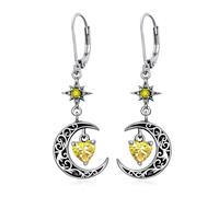 Flpruy Orecchini da donna a forma di stella di luna, in argento Sterling 925, a forma di mezzaluna nera, con cuore del cielo, ipoallergenici, regalo di compleanno 1, Argento sterling, Nessuna pietra