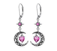 Flpruy Orecchini da donna a forma di stella di luna, in argento Sterling 925, a forma di mezzaluna nera, con cuore del cielo, ipoallergenici, regalo di compleanno 1, Argento sterling, Nessuna pietra