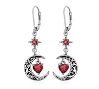 Flpruy Orecchini da donna a forma di stella di luna, in argento Sterling 925, a forma di mezzaluna nera, con cuore del cielo, ipoallergenici, regalo di compleanno 1, Argento sterling, Nessuna pietra