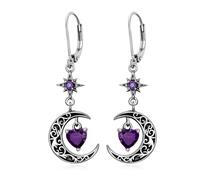 Flpruy Orecchini da donna a forma di stella di luna, in argento Sterling 925, a forma di mezzaluna nera, con cuore del cielo, ipoallergenici, regalo di compleanno 1, Argento sterling, Nessuna pietra