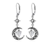 Flpruy Orecchini da donna a forma di stella di luna, in argento Sterling 925, a forma di mezzaluna nera, con cuore del cielo, ipoallergenici, regalo di compleanno 1, Argento sterling, Nessuna pietra