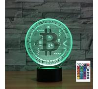 FLRXHK Bitcoin - Lampada da tavolo con illusione 3D, lampada da tavolo con telecomando, 16 colori, luce notturna a LED ottica USB per bambini, decorazione per la stanza dei bambini