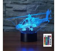 FLRXHK Elicottero 3D Illusion Luce Notturna Touch Tavolo Lampada da Scrivania con Telecomando 16 Colori Ottico USB LED Luce Notturna per Bambini Regalo Camera Decorazione