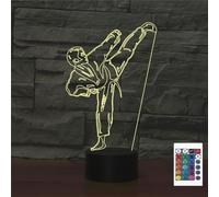 FLRXHK Karate - Lampada da tavolo con illusione 3D, lampada da tavolo con telecomando, 16 colori, luce notturna a LED ottica, USB, decorazione per la stanza dei bambini
