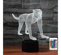 FLRXHK Lampada da tavolo con illusione 3D a forma di scimmia, lampada da tavolo con telecomando, 16 colori ottici USB, luce notturna a LED, decorazione per la stanza dei bambini