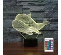 FLRXHK Lampada notturna a forma di balena, illusione 3D, lampada da tavolo con telecomando, 16 colori, luce notturna a LED ottica USB per bambini, decorazione per la stanza dei bambini
