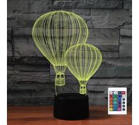 FLRXHK Lampada notturna a forma di mongolfiera con illusione 3D, lampada da tavolo con telecomando, 16 colori, luce notturna a LED ottica USB per bambini, decorazione per la stanza dei bambini