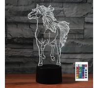 FLRXHK Luce notturna a forma di cavallo con illusione 3D, lampada da tavolo con telecomando, 16 colori, luce notturna a LED USB ottica per bambini, decorazione per la stanza dei bambini