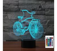 FLRXHK Luce notturna a illusione 3D a forma di bicicletta, lampada da tavolo con telecomando, 16 colori, luce notturna a LED ottica USB per bambini, decorazione per la stanza dei bambini
