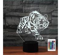 FLRXHK Tigre - Lampada da tavolo con illusione 3D, lampada da tavolo con telecomando, 16 colori, luce notturna a LED ottica, USB, decorazione per la stanza dei bambini