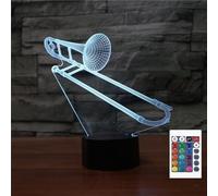 FLRXHK Trombone 3D Illusion Luce Notturna Touch Tavolo Lampada da Scrivania con Telecomando 16 Colori Ottica USB LED Luce Notturna per Bambini Regalo Decorazione della Camera