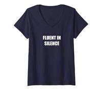 Fluente nel Silenzio Maglietta con Collo a V, Donna, Navy, XL